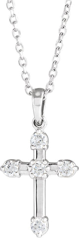 14K Gold Round Natural Diamond Cross Necklace or Pendant – up to 0.07 CTW - White Gold