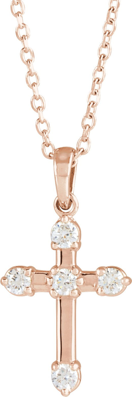 14K Gold Round Natural Diamond Cross Necklace or Pendant – up to 0.07 CTW - Rose Gold