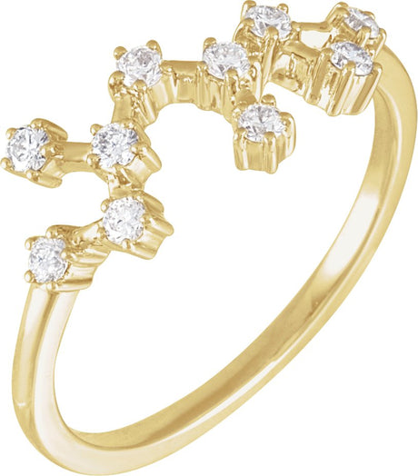 14K Gold Round Natural Diamond Constellation Zodiac Ring - Yellow Gold