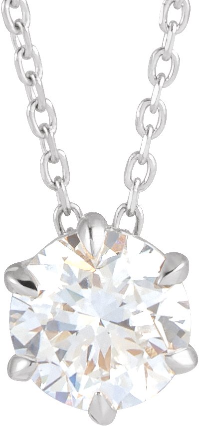 14K Gold Round Lab-Grown Diamond Solitaire Necklace or Slide Pendant - White Gold