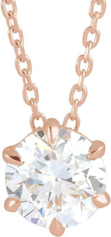 14K Gold Round Lab-Grown Diamond Solitaire Necklace or Slide Pendant - Rose Gold
