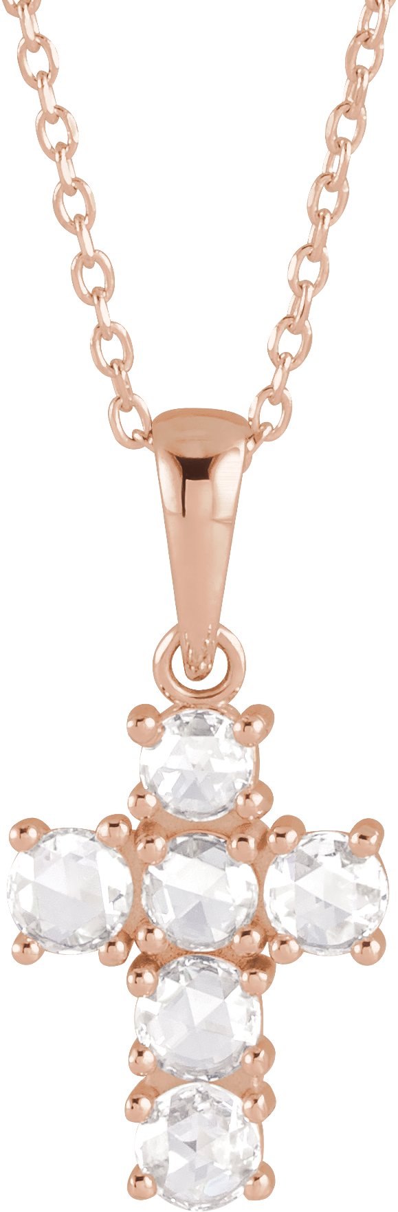 14K Gold Round Natural Diamond Rose-Cut Cross Necklace or Pendant - Rose Gold