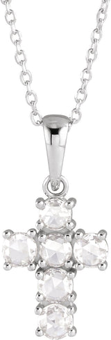 Platinum Round Natural Diamond Rose-Cut Cross Necklace or Pendant