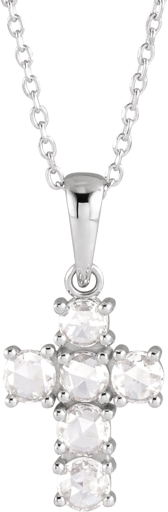 Platinum Round Natural Diamond Rose-Cut Cross Necklace or Pendant