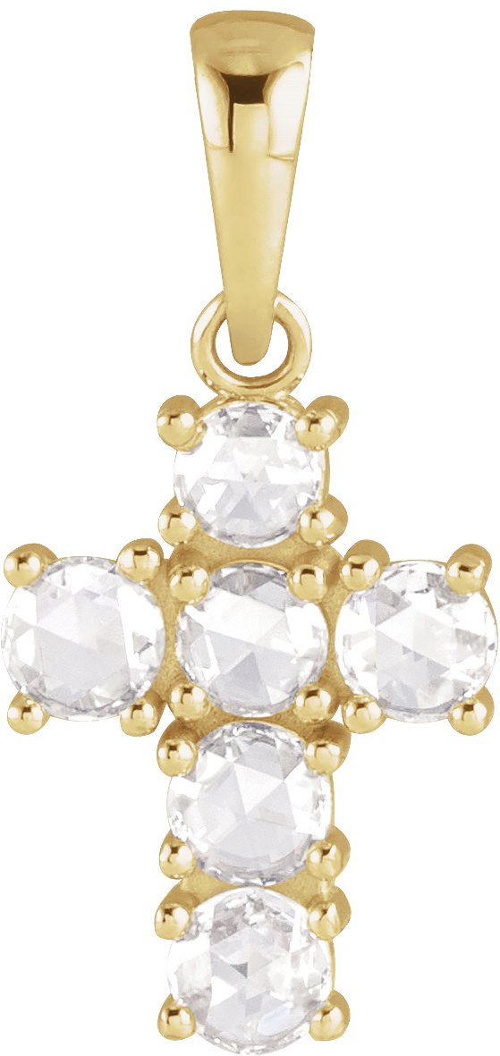 14K Gold Round Natural Diamond Rose-Cut Cross Necklace or Pendant - Yellow Gold