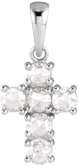 Platinum Round Natural Diamond Rose-Cut Cross Necklace or Pendant