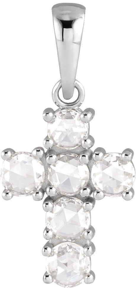 14K Gold Round Natural Diamond Rose-Cut Cross Necklace or Pendant - White Gold