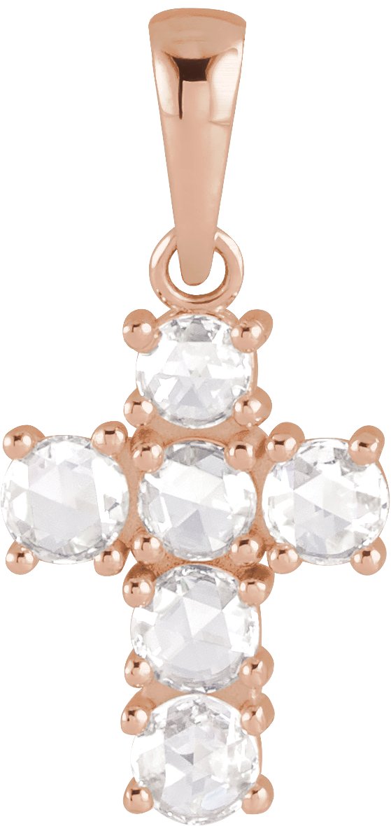 14K Gold Round Natural Diamond Rose-Cut Cross Necklace or Pendant - Rose Gold