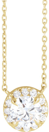 14K Gold Round Lab-Grown Diamond French-Set Halo-Style Necklace - Yellow Gold