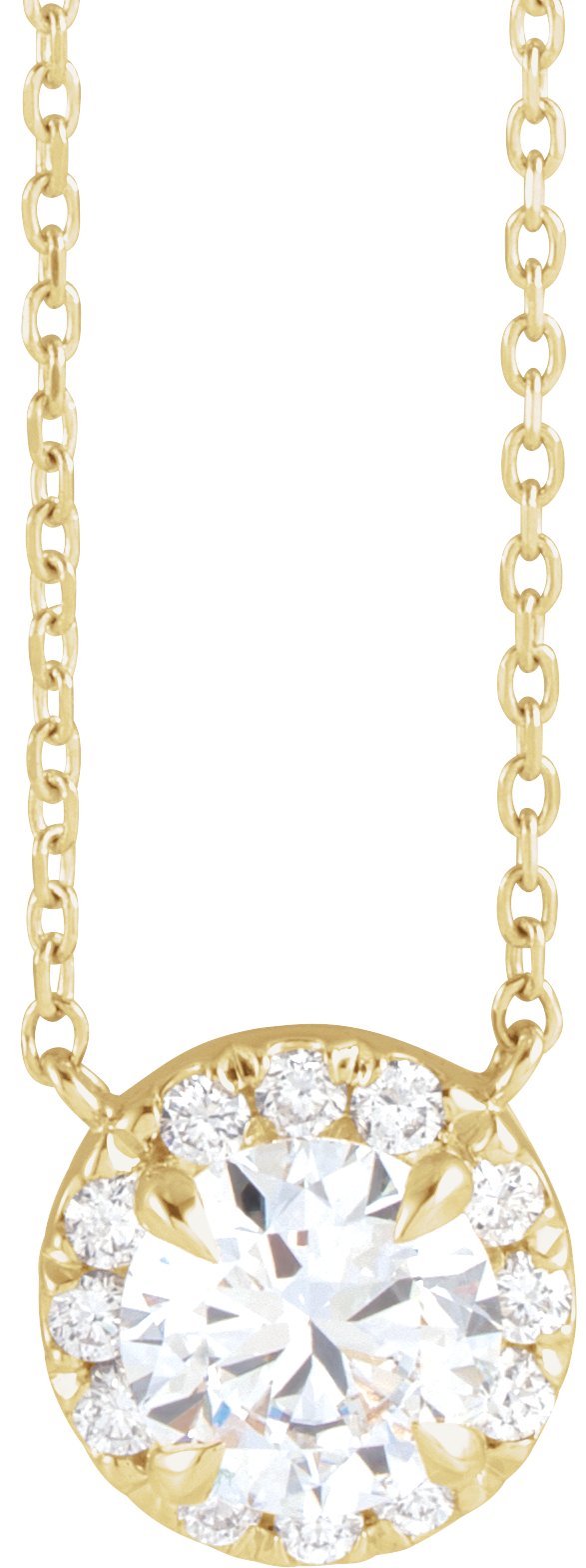 14K Gold Round Lab-Grown Diamond French-Set Halo-Style Necklace - Yellow Gold