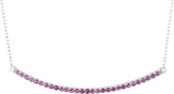 14K Gold Round Natural Pink Sapphire Bar Necklace - White Gold