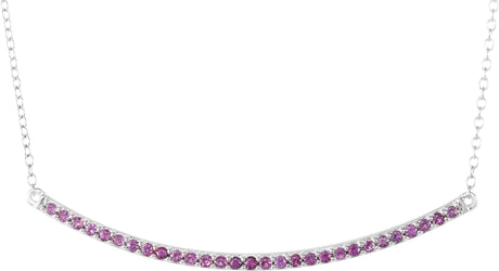 14K Gold Round Natural Pink Sapphire Bar Necklace - White Gold