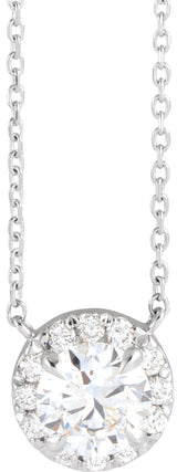 14K Gold Round Lab-Grown Diamond French-Set Halo-Style Necklace - White Gold