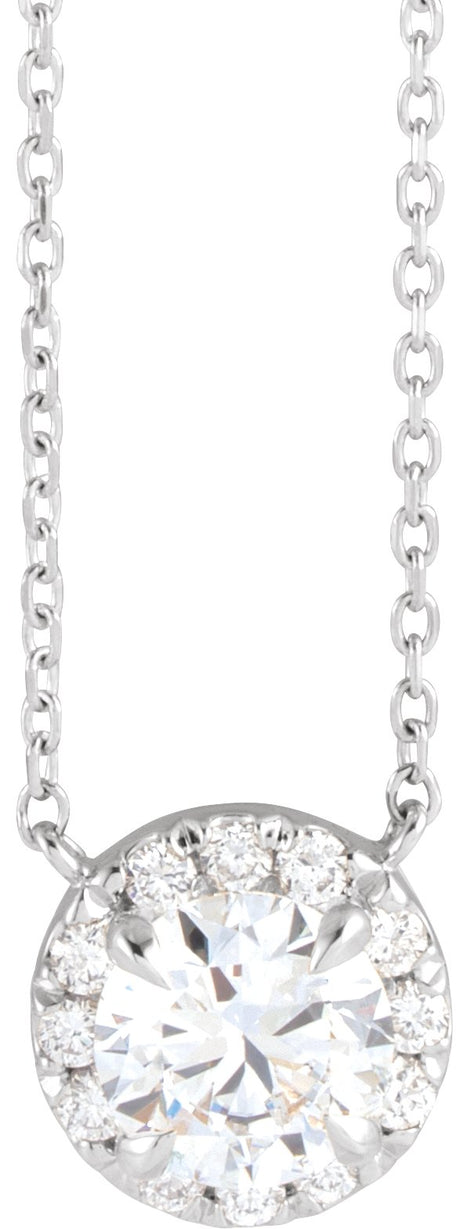 14K Gold Round Lab-Grown Diamond French-Set Halo-Style Necklace - White Gold