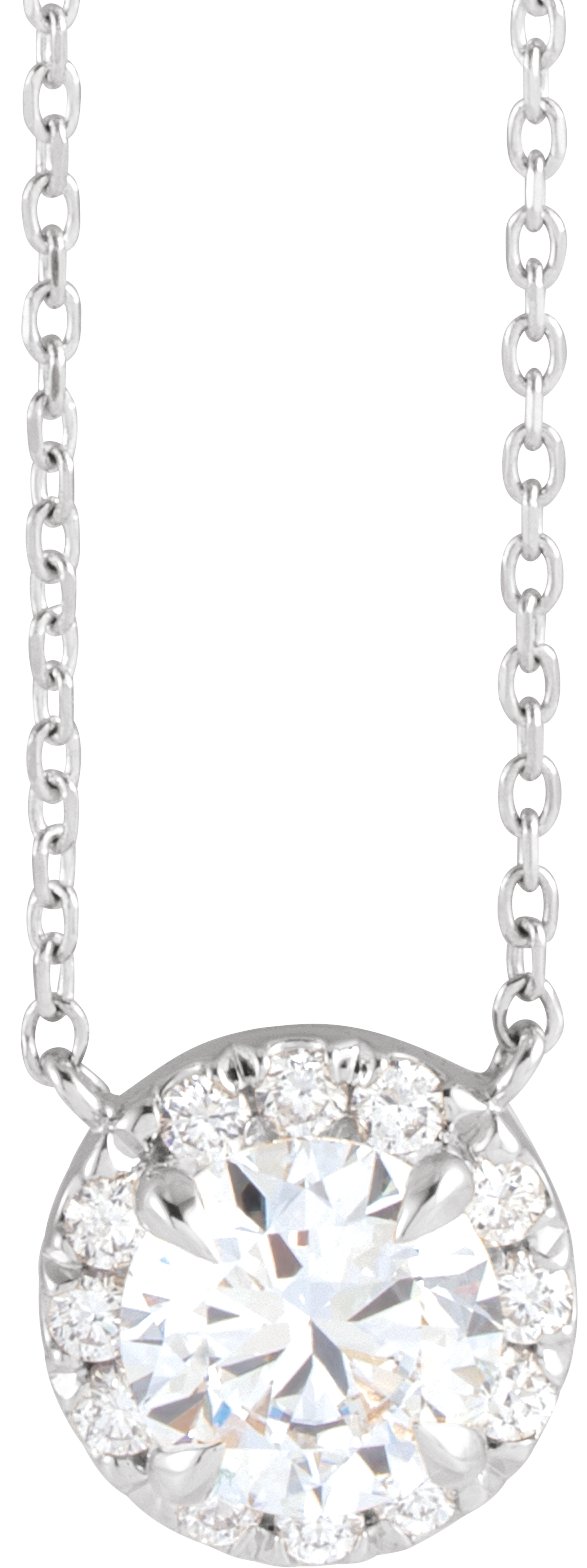 14K Gold Round Lab-Grown Diamond French-Set Halo-Style Necklace - White Gold