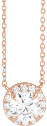 14K Gold Round Lab-Grown Diamond French-Set Halo-Style Necklace - Rose Gold