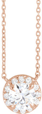 14K Gold Round Lab-Grown Diamond French-Set Halo-Style Necklace - Rose Gold