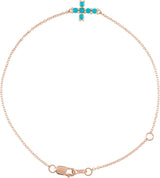 14K Gold Round Natural Turquoise Sideways Cross Bracelet - Rose Gold