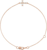 14K Gold Round Natural Diamond Sideways Cross Bracelet – 2mm Stones - Rose Gold