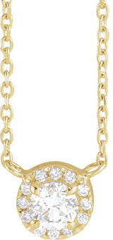 14K Gold Round Natural Diamond French-Set Halo-Style Necklace - Yellow Gold