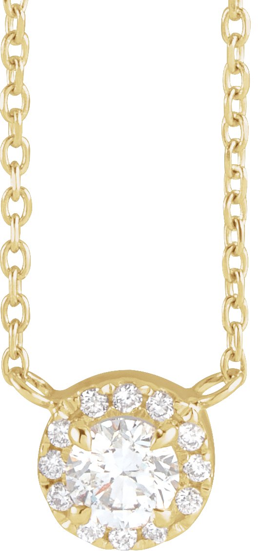 14K Gold Round Natural Diamond French-Set Halo-Style Necklace - Yellow Gold
