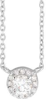 Platinum Round Natural Diamond French-Set Halo-Style Necklace