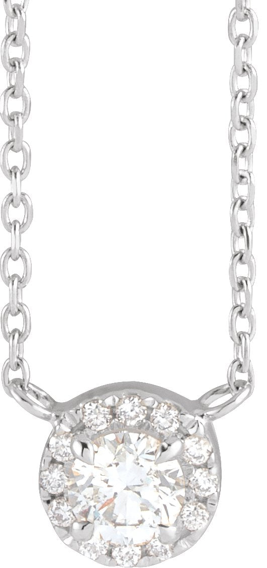 14K Gold Round Natural Diamond French-Set Halo-Style Necklace - White Gold