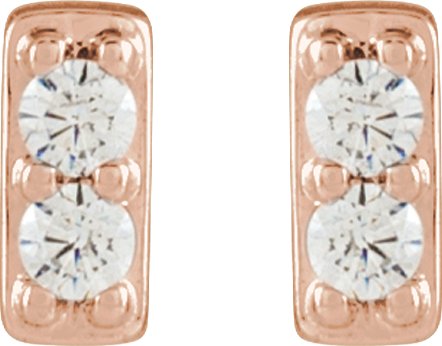 14K Gold Round Natural Diamond Accented Bar Earrings - Rose Gold - view 2