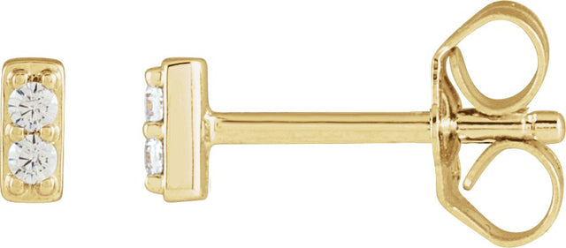 14K Gold Round Natural Diamond Accented Bar Earrings - Yellow Gold