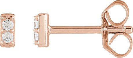14K Gold Round Natural Diamond Accented Bar Earrings - Rose Gold