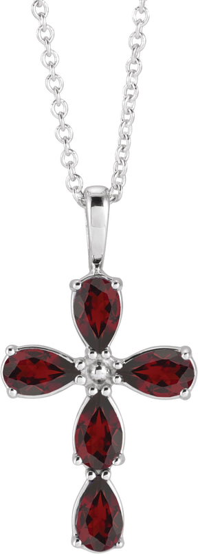 14K Gold Pear Natural Mozambique Garnet Cross Necklace or Pendant - White Gold