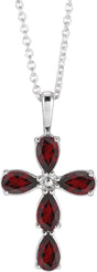 14K Gold Pear Natural Mozambique Garnet Cross Necklace or Pendant - White Gold