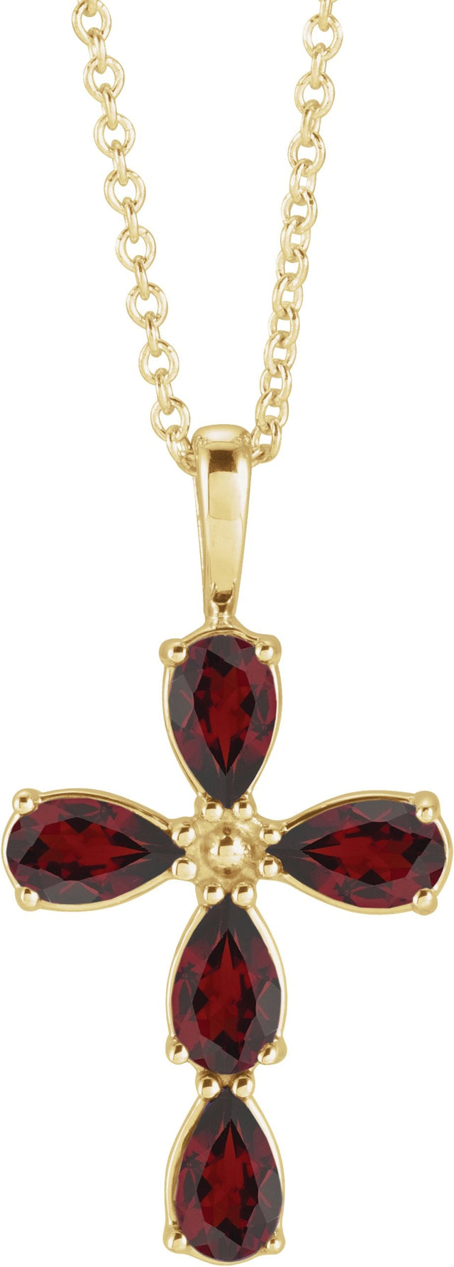 14K Gold Pear Natural Mozambique Garnet Cross Necklace or Pendant - Yellow Gold