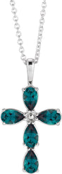 Platinum Pear Lab-Grown Alexandrite Cross Necklace or Pendant