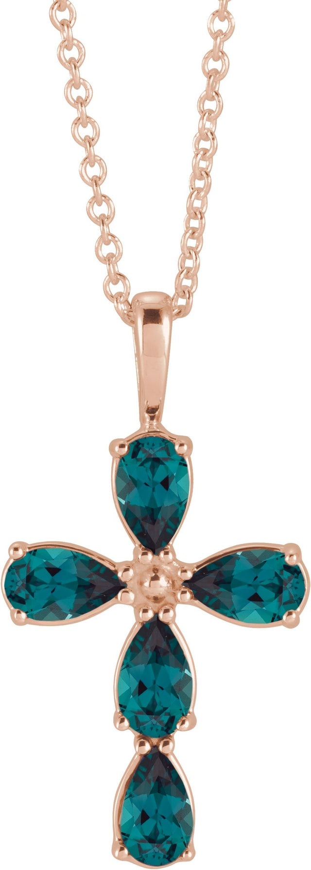 14K Gold Pear Lab-Grown Alexandrite Cross Necklace or Pendant - Rose Gold