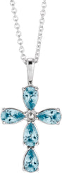 Platinum Pear Natural Blue Zircon Cross Necklace or Pendant