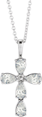 14K Gold Pear Natural Diamond Cross Necklace or Pendant - White Gold