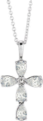 14K Gold Pear Natural Diamond Cross Necklace or Pendant - White Gold