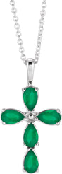 14K Gold Pear Natural Emerald Cross Necklace or Pendant - White Gold