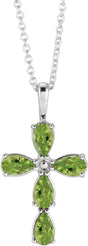 14K Gold Pear Natural Peridot Cross Necklace or Pendant - White Gold