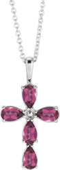 Platinum Pear Natural Pink Tourmaline Cross Necklace or Pendant