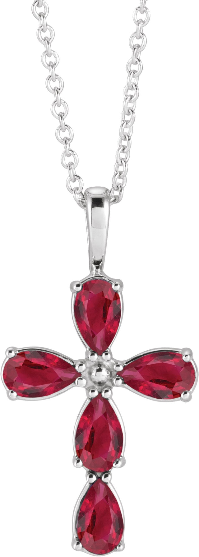 Platinum Pear Lab-Grown Ruby Cross Necklace or Pendant