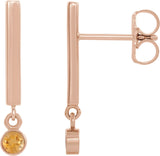 14K Gold Round Natural Citrine Bezel-Set Bar Earrings - Rose Gold