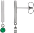 Platinum Round Natural Emerald Bezel-Set Bar Earrings