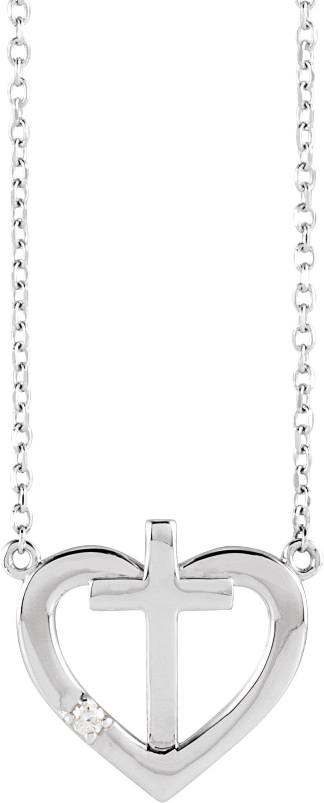 Platinum Round Natural Diamond Heart & Cross Necklace – up to 0.0025 CTW