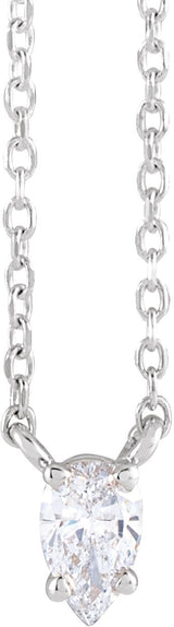 14K Gold Pear Natural Diamond Solitaire Necklace - White Gold