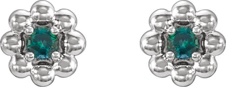 Platinum Round Natural Alexandrite Petite Flower Earrings - view 2
