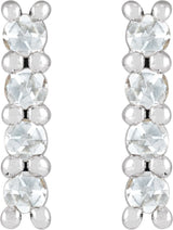 14K Gold Round Natural Diamond Cabochon Bar Earrings - White Gold - view 4