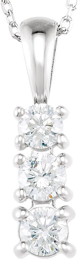 14K Gold Round Natural Diamond Graduated Necklace or Pendant - White Gold