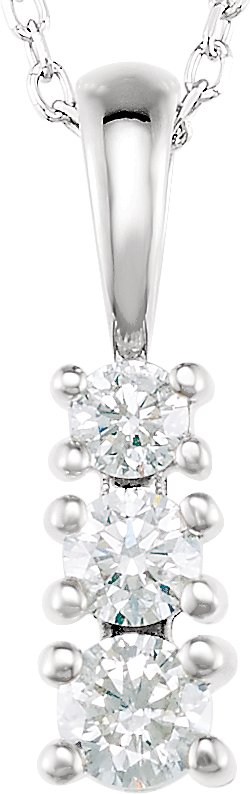 14K Gold Round Natural Diamond Graduated Necklace or Pendant - White Gold